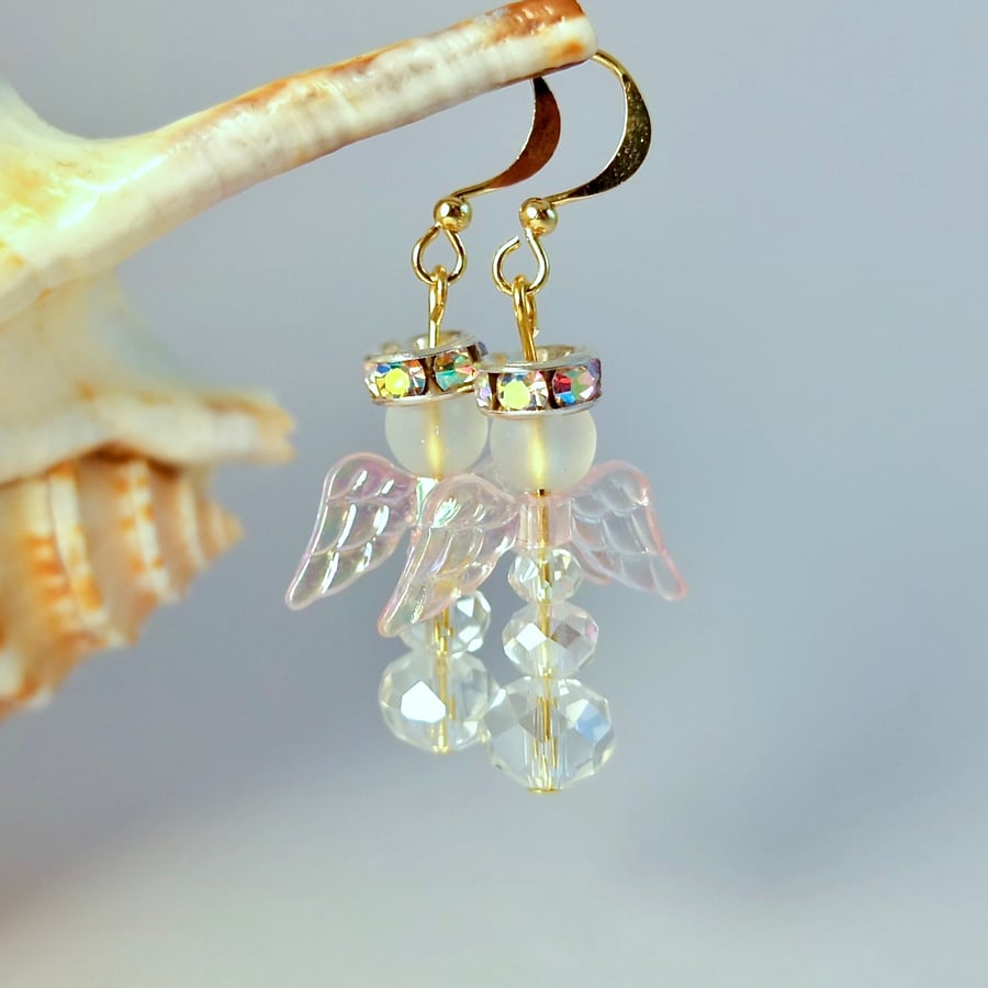 Christmas Earrings, Angels With Pink Wings, Stocking Filler, Secret Santa Gifts