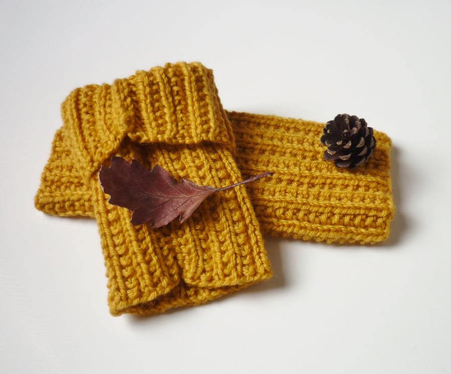 Golden yellow mittens - Fingerless gloves - Autumn colours wristlets  
