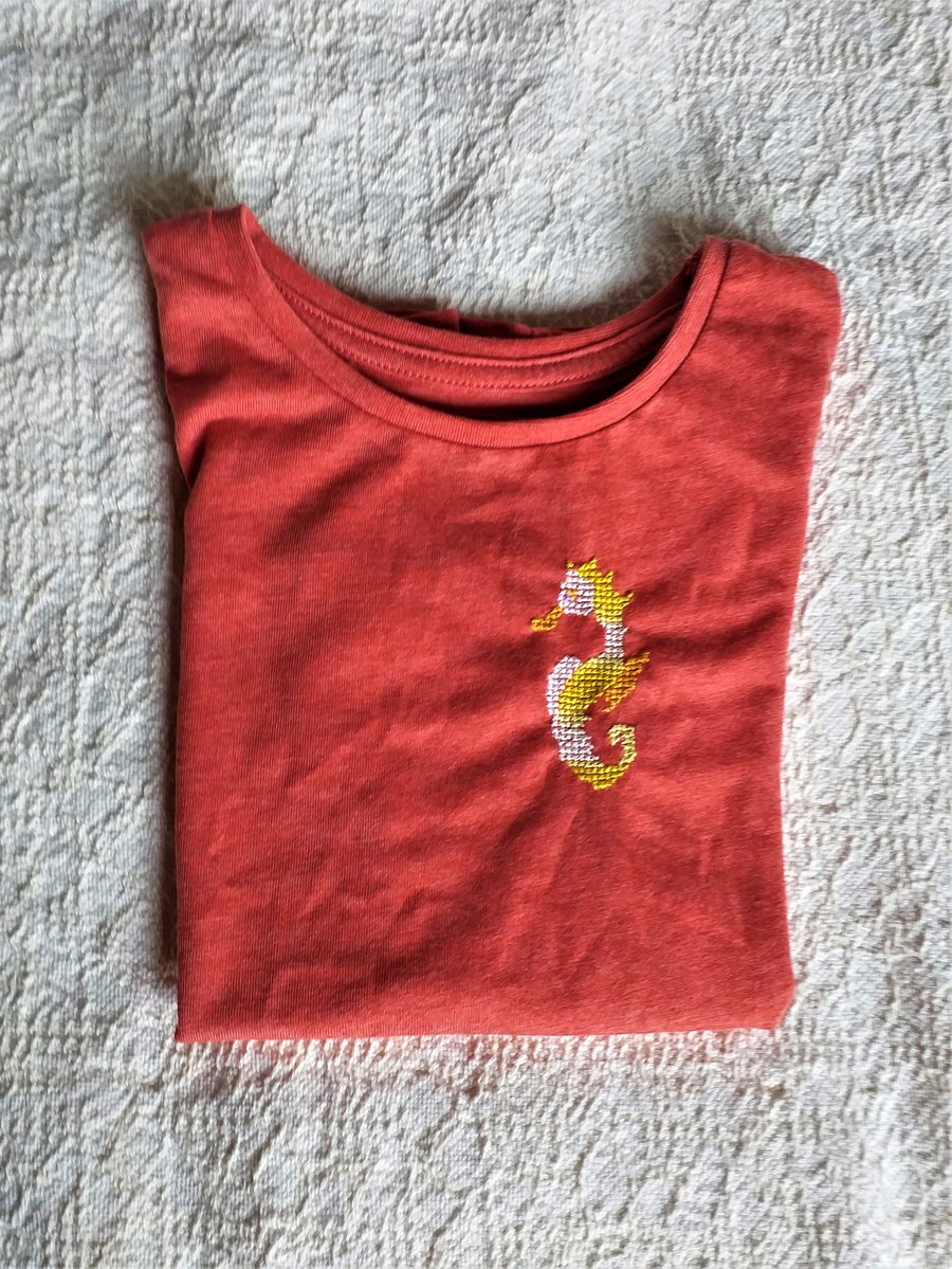 Seahorse, T-shirt ,4-5years, hand embroidered