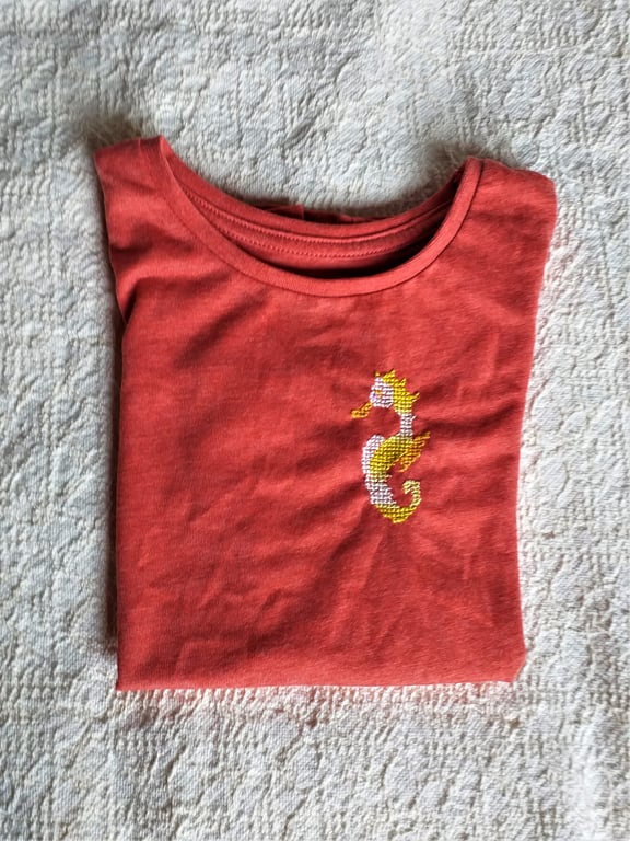 Seahorse, T-shirt ,4-5years, hand embroidered