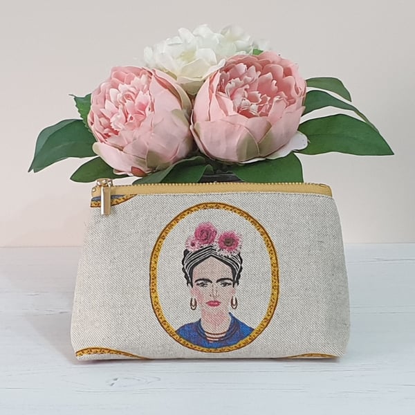Medium Handmade Frida Kahlo Zip Pouch