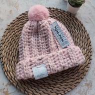 Crochet Pom Pom Hat Pure Wool Blend