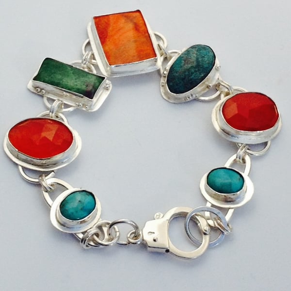 Bee garden bracelet - silver and stones bracelet - OOAK bracelet