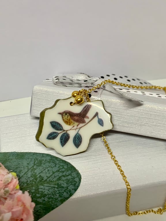 Porcelain Bird Pendant and Chain
