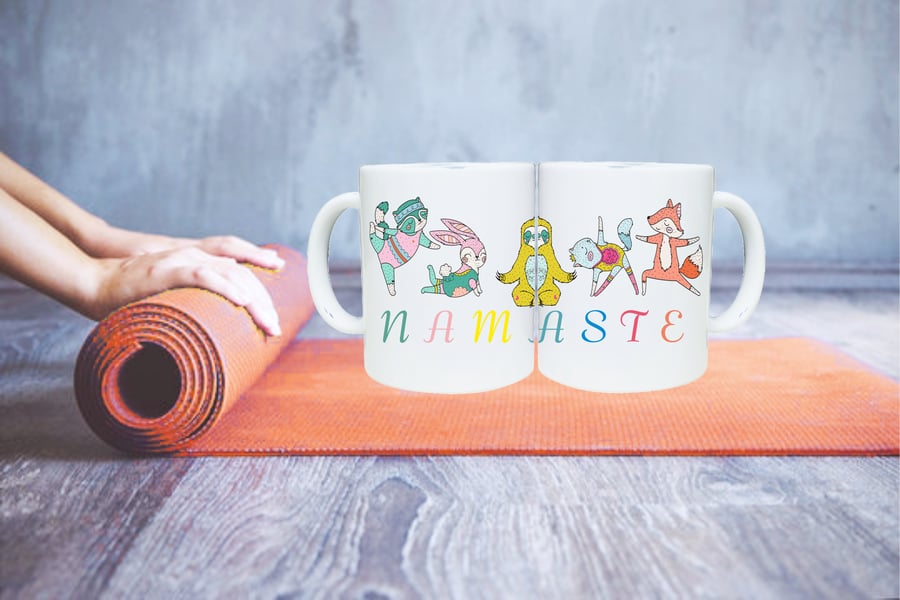 Yoga lovers mug, namaste cute animals, yoga pose mug gift