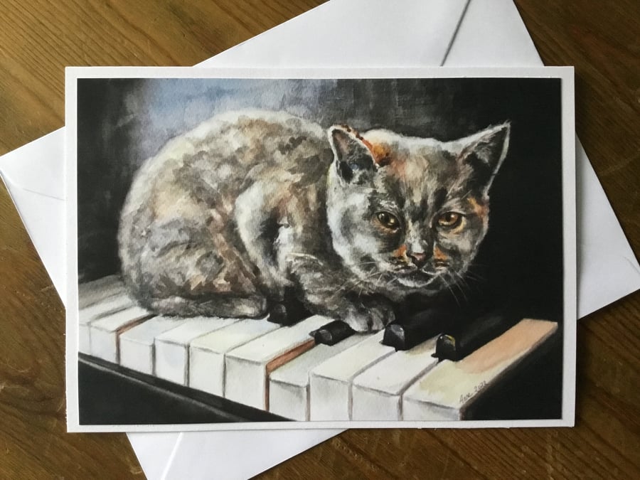 Cat And Piano Art Card