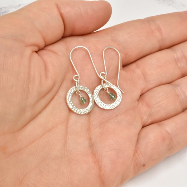 Emerald and Fine Silver Circle Earrings