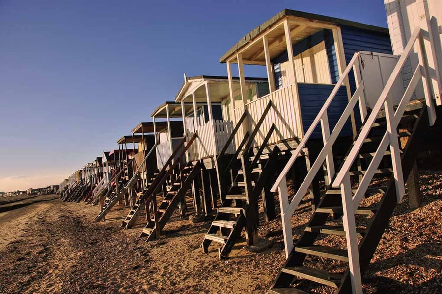 Thorpe bay beach huts Essex UK 18"x12" Print