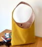 Hobo style shoulder bag, tote bag, mustard yellow cotton with contrasting lining - Image 2
