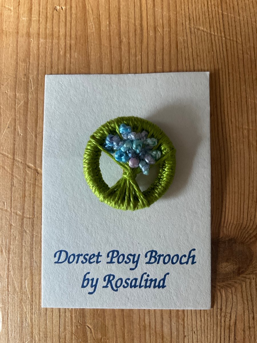 Dorset Posy Brooch, Green with Blue-mauve Flowers, P4