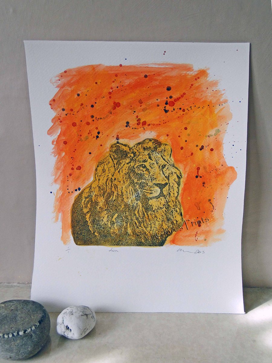 Lion Original Collagraph Print Animal Art 