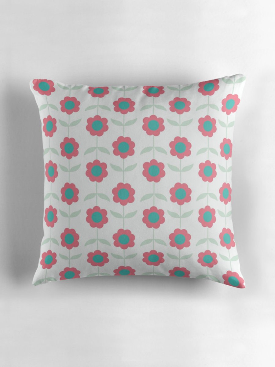 White, Pink and Green Flowers Cushion Cover 16 inch