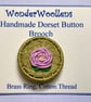 Pink Rose Dorset Button Brooch or Pin, 3.4cm, Pink Flower, Cotton, Brass Ring  - Image 1