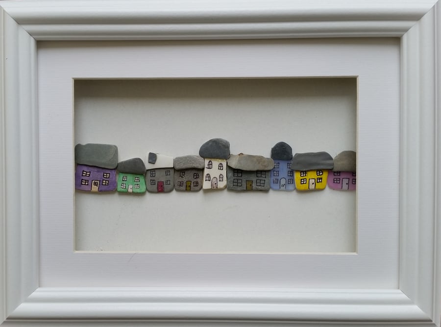 Cornish Pebble Art, Village Street Created from Stone, Sea Pottery & Sea Glass