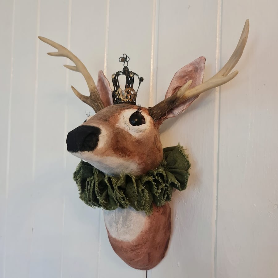 Handmade mini deer faux taxidermy soft sculpture