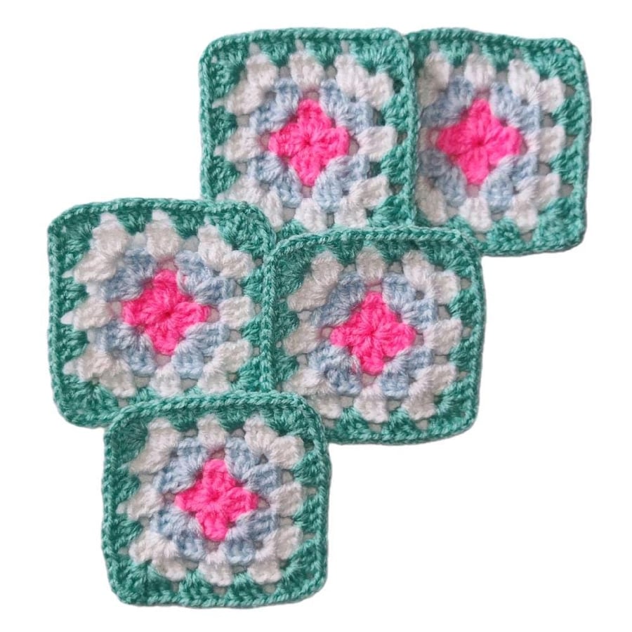 Handmade Crochet Granny Squares Mint Whisper Bloom, 3-Inch Sets