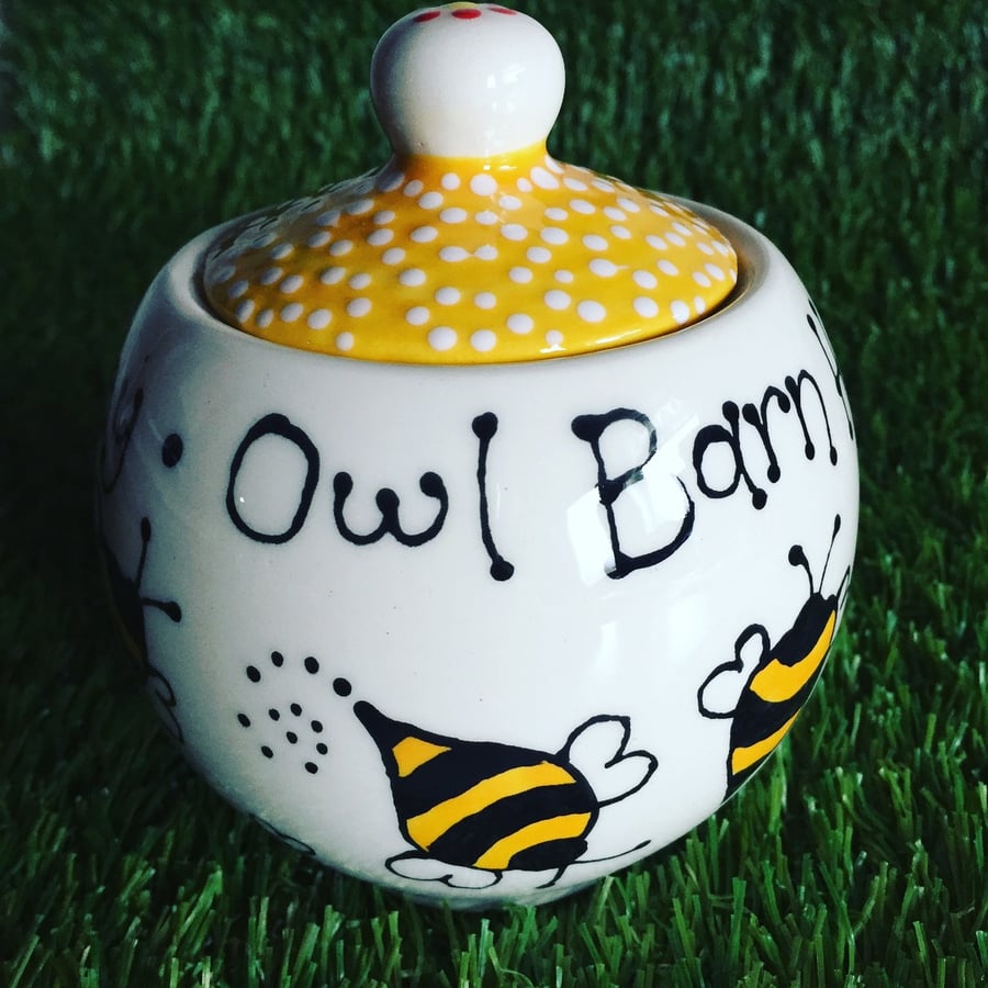Personalised Ceramic Honey Pot, Hand Painted Pottery