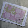 Pink and Green Blank Card with Butterflies and Die Cut 'Hello'