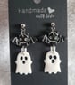 Handmade Polymer Clay Ghost & Bat Earrings, 316 Stainless Steel, Halloween