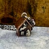 Bat House Copper & Silver  Charm Pendant  with Garnet