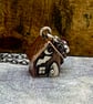Bat House Copper & Silver  Charm Pendant  with Garnet