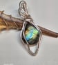 Teardrop labradorite gemstone pendant necklace, wire wrapped in silver-plate - Image 3
