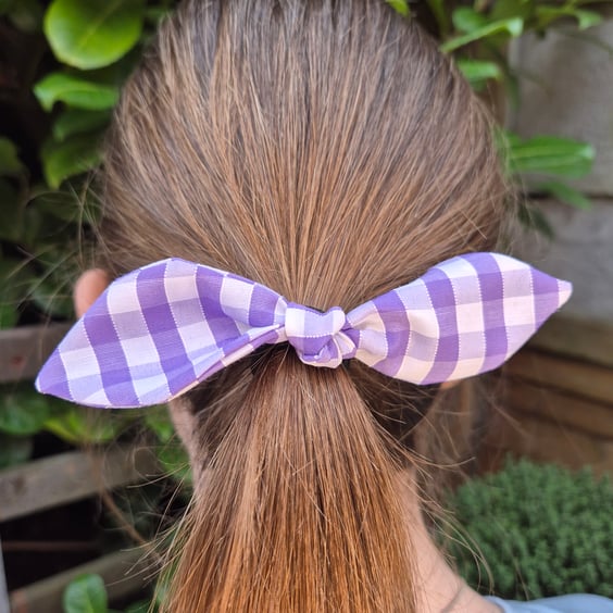 Lilac Gingham Hair Bow