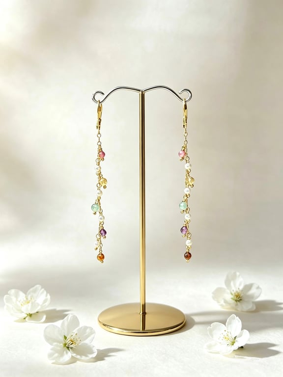 Pastel Gemstone & Freshwater Pearl Cascade Earrings