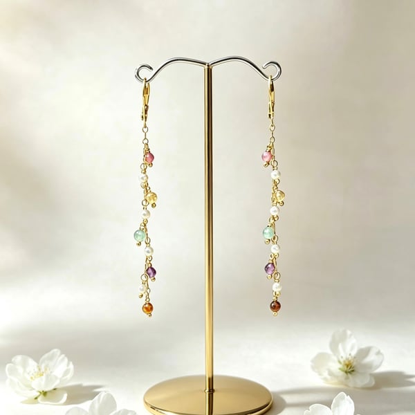Pastel Gemstone & Freshwater Pearl Cascade Earrings