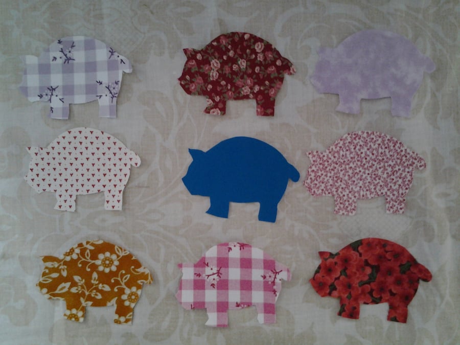 Homemade set of 9 pig cotton embellishments