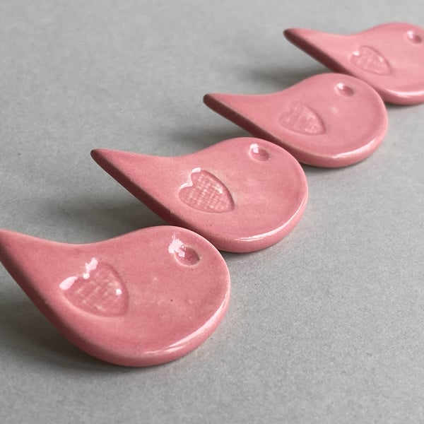 Buttons Handmade ceramic Birds set of four pink buttons