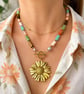 Summer Meadow Daisy Gemstone and Pearls Necklace 