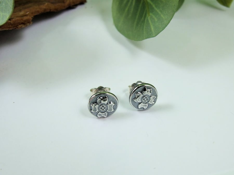 Sterling Silver Flower Earrings, Recycled Silver Flower Studs