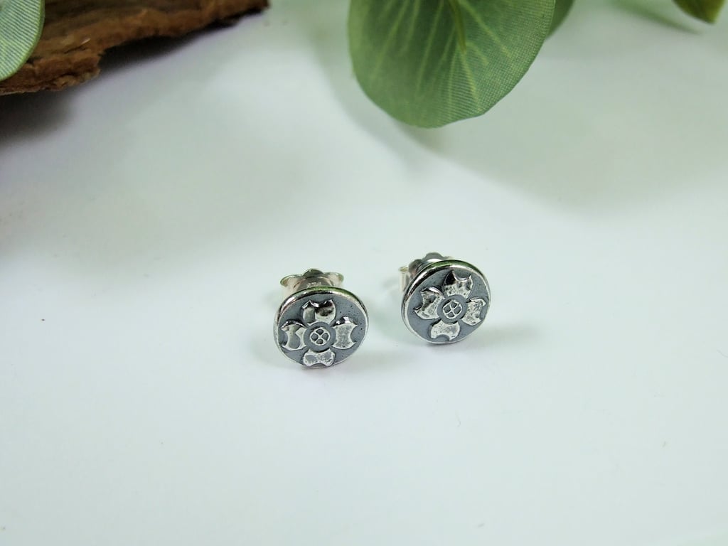 Sterling Silver Flower Earrings, Recycled Silver Flower Studs