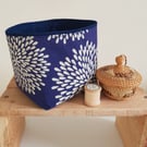 Fabric storage "basket": indigo dyed cotton; chrysanthemum design