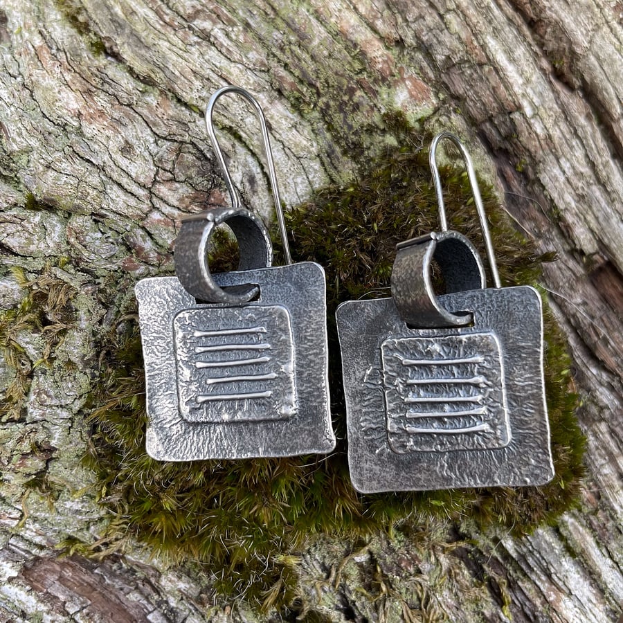 Oxidised silver square earrings 