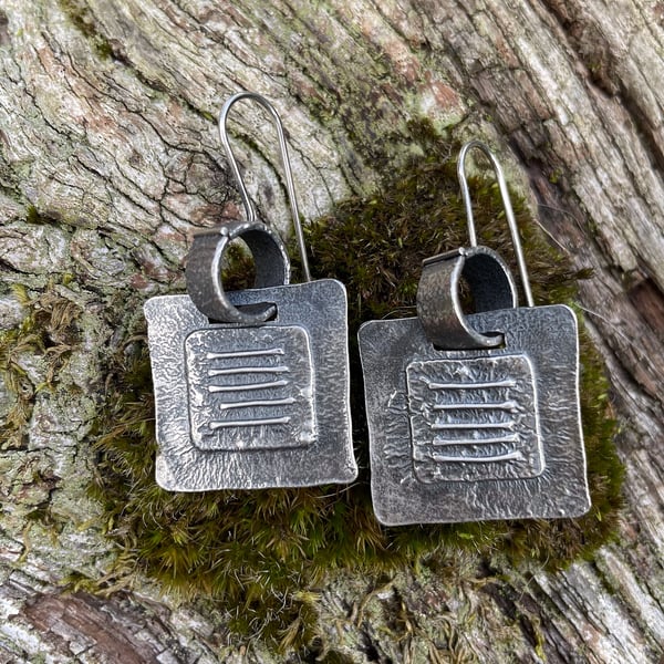 Oxidised silver square earrings 