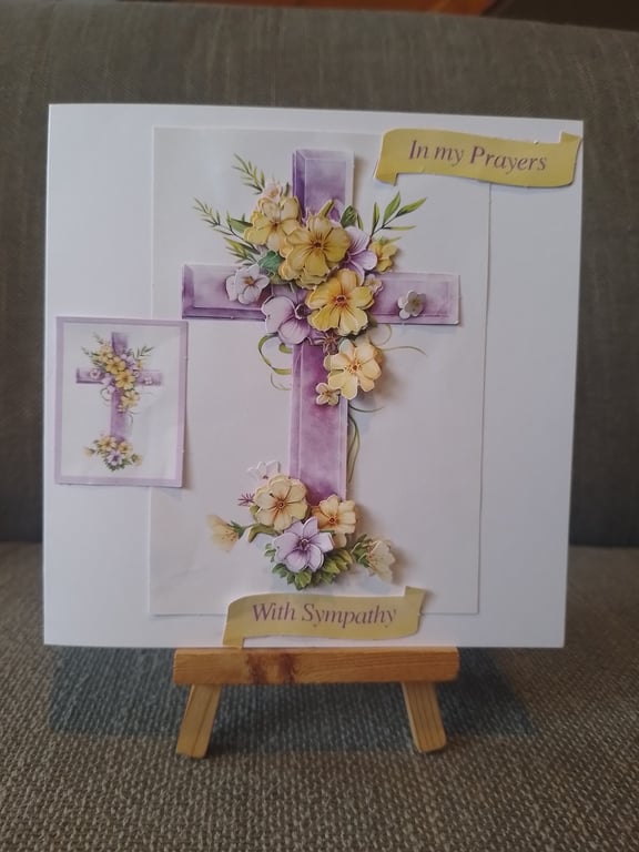 Floral cross decoupage sympathy card handmade 