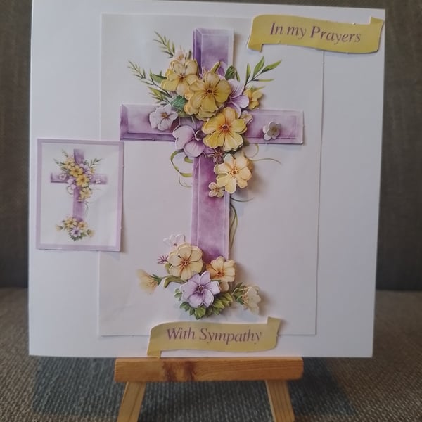 Floral cross decoupage sympathy card handmade 