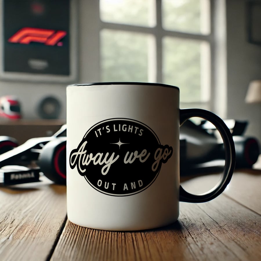 Lights Out - Retro Mug: F1 Start Quote Mug, Formula 1 Gift For Him