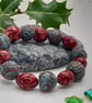 Teal, red and gold polymer clay bracelet