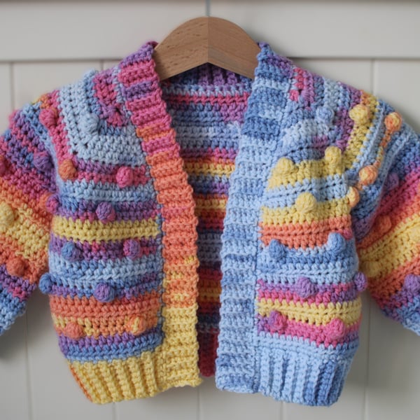 Baby Cardigan 3-6 Months - Colourful Bobble Cardigan - Baby Girl Cardigan