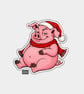 Unique Funny Christmas Sticker Xmas Decal - Cheeky Lazy Pig In Santa Hat - Image 1
