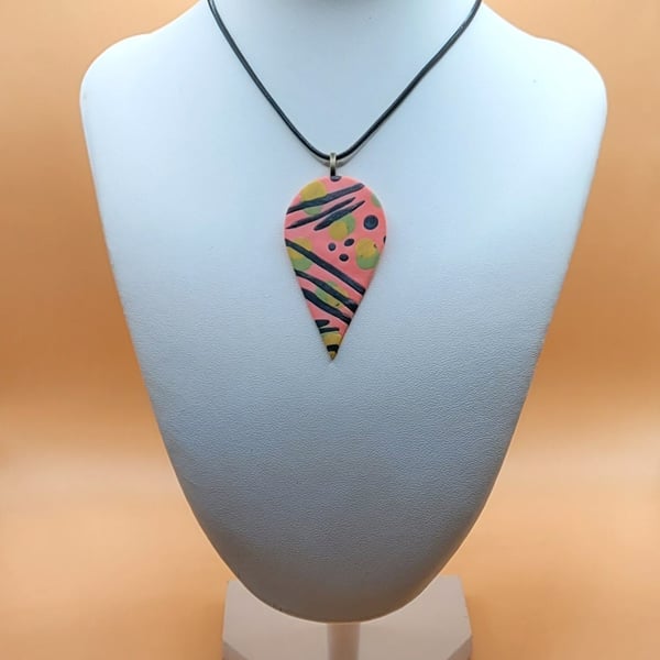 Bold Teardrop Polymer Clay Necklace, Artisan Statement Jewelry, Colorful Pendant