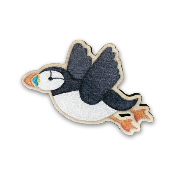 Wooden Pin Badge - Puffin - Maple Wood Brooch - Seaside Accessories and Gifts