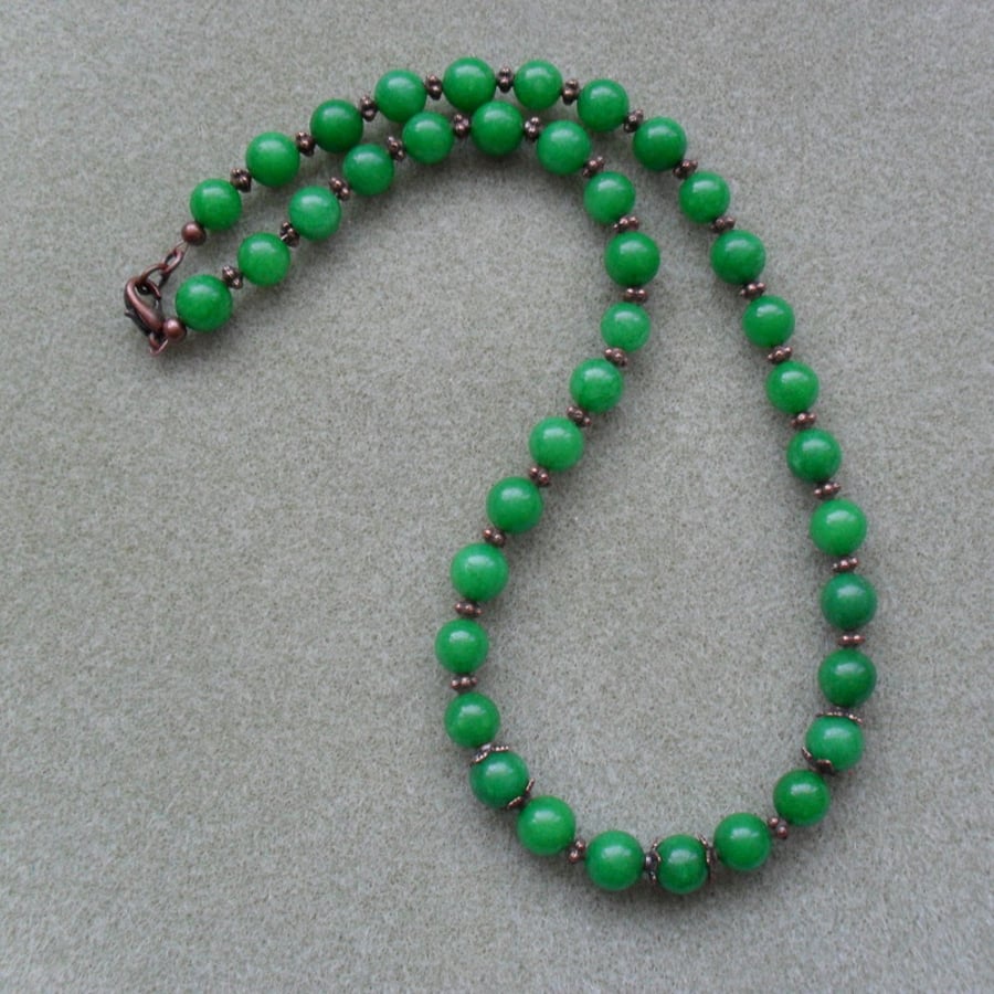Emerald Green Quartzite Necklace Antique Copper Tone