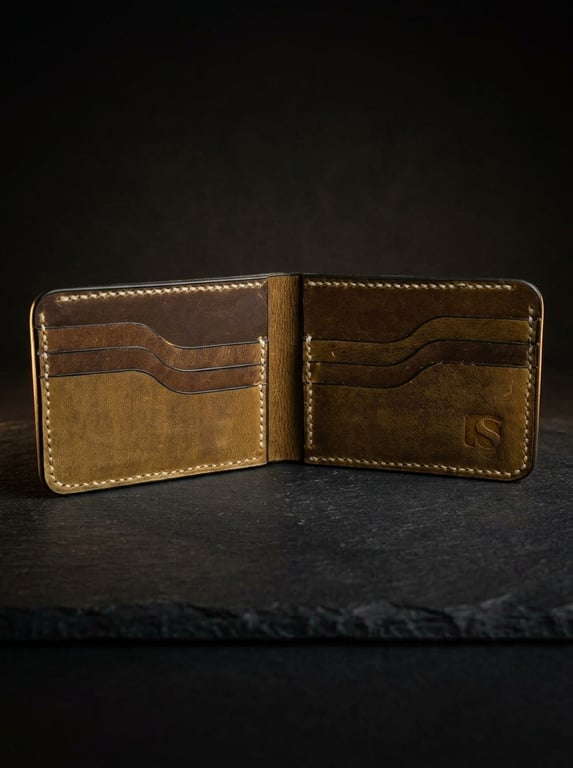 Olive Green Full Grain Leather Bifold Wallet 6 Card Slots Mens Wallet UK