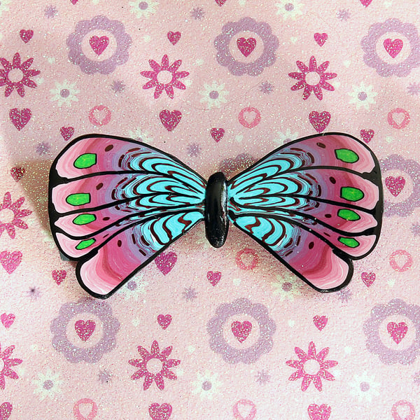  Butterfly Brooch - Handmade Polymer Clay Brooch - Pink Brooch - Festival Badge