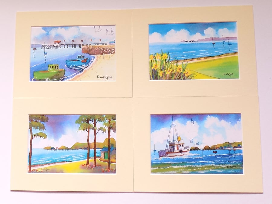 Mumbles, Wales, Watercolour Prints, Set of 4 -  in 8 x 6 Mounts, Great Gift Idea