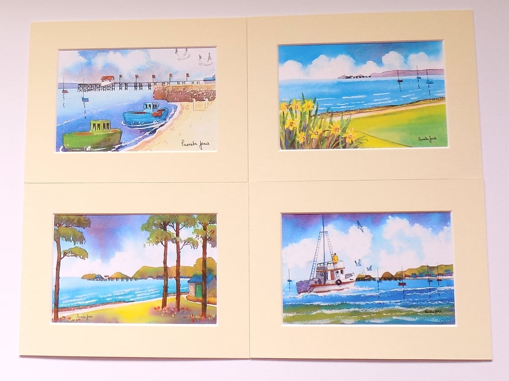 Mumbles, Wales, Watercolour Prints, Set of 4 -  in 8 x 6 Mounts, Great Gift Idea